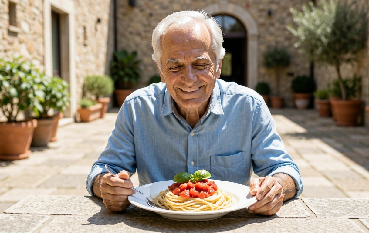 Anziano che gode di un pasto sano